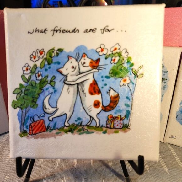 DECOUPAGE CANVAS PRINTS WHAT ARE FRIENDS FOR 4 PIECE SET - Picture 1 of 4